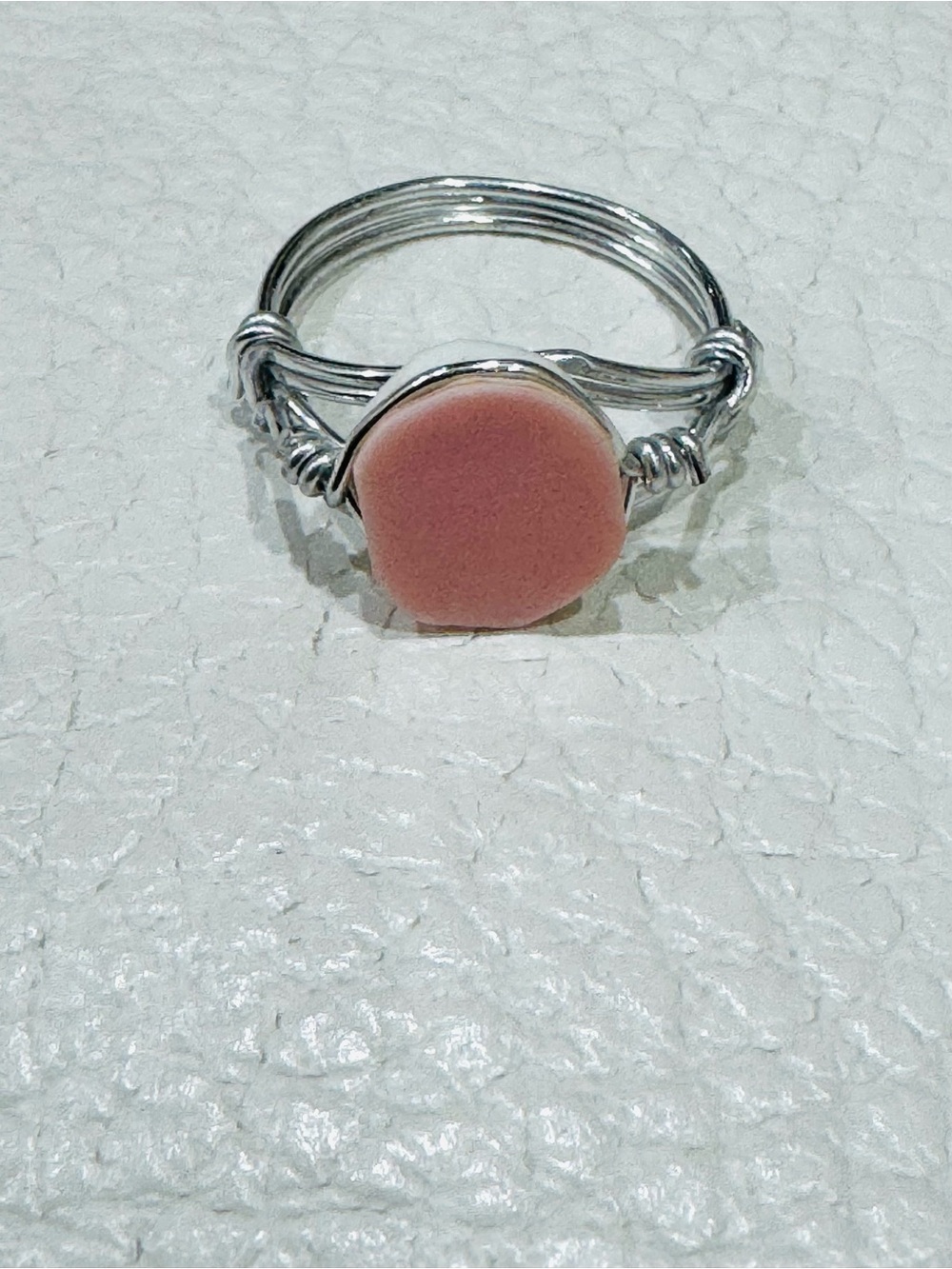 Silver Wire-Wrapped Pink Stone Ring from Turks and Caicos pink Shell